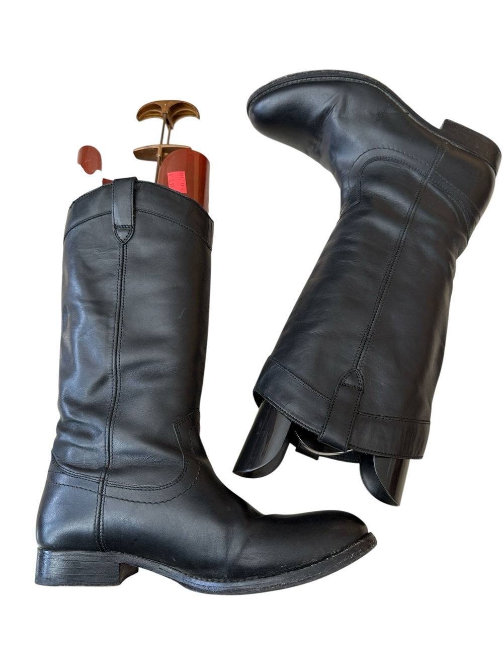 Frye Black Melissa 3471447 Pull On Mid Calf Leather Western Boots Size 7 1/2